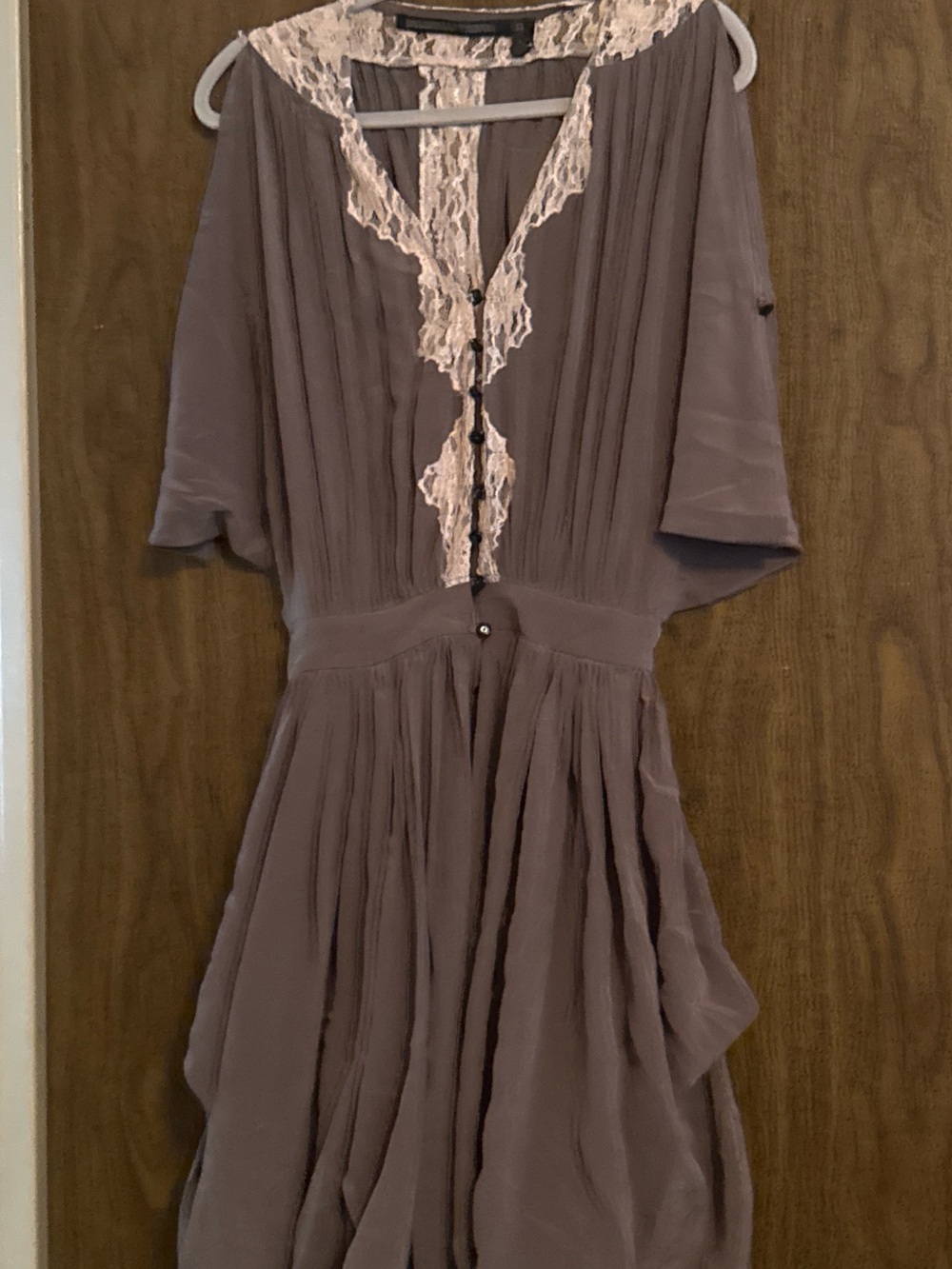 Women's Taupe Midi Dress with Lace Trim